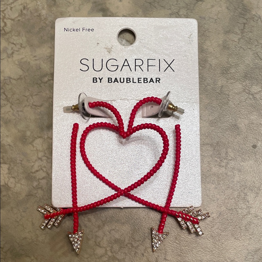 SUGARFIX by BaubleBar Red Heart Earrings with beads and crystals